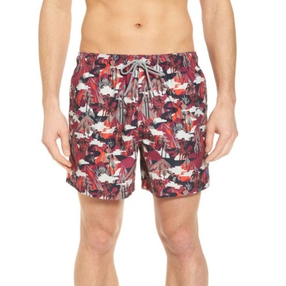 NWT Ted Baker London KARNER Mountain Print Swim Trunks Red Size M $120 JK272